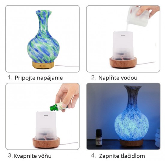 Difuzér - Elektrický Ultrazvuk - Led Svetlo Sklo Váza Modrá a Zelená Difuzér - Elektrický Ultrazvuk - Led Svetlo Sklo Váza Modrá a Zelená