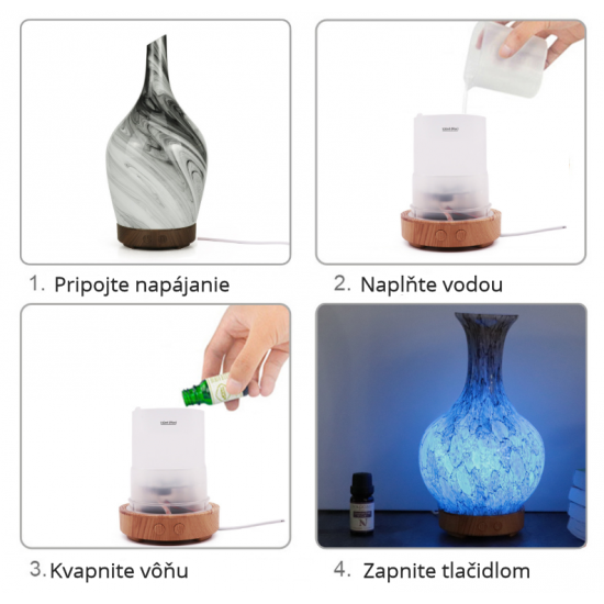 Difuzér - Elektrický Ultrazvuk - Led Svetlo Sklo Váza čierno biela Difuzér - Elektrický Ultrazvuk - Led Svetlo Sklo Váza čierno biela