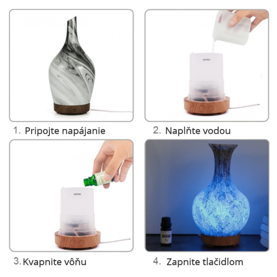 Difuzér - Elektrický Ultrazvuk - Led Svetlo Sklo Váza čierno biela Difuzér - Elektrický Ultrazvuk - Led Svetlo Sklo Váza čierno biela