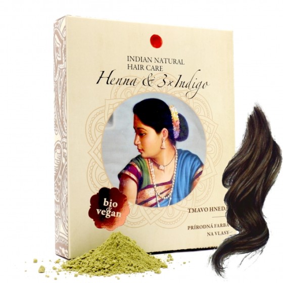 Prírodná farba na vlasy Henna & 3x Indigo tmavá hnedá