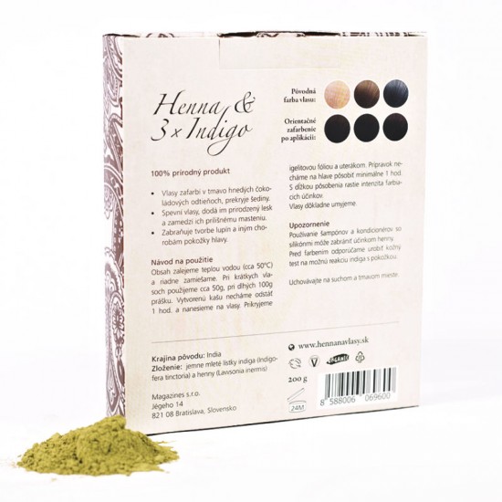 Prírodná farba na vlasy Henna & 3x Indigo tmavá hnedá Prírodná farba na vlasy Henna & 3x Indigo tmavá hnedá