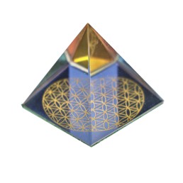 Krištáľová pyramída - kvet života 4cm dúhová