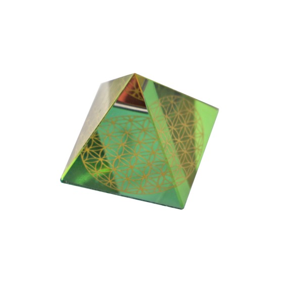 Krištáľová pyramída - kvet života 4cm dúhová