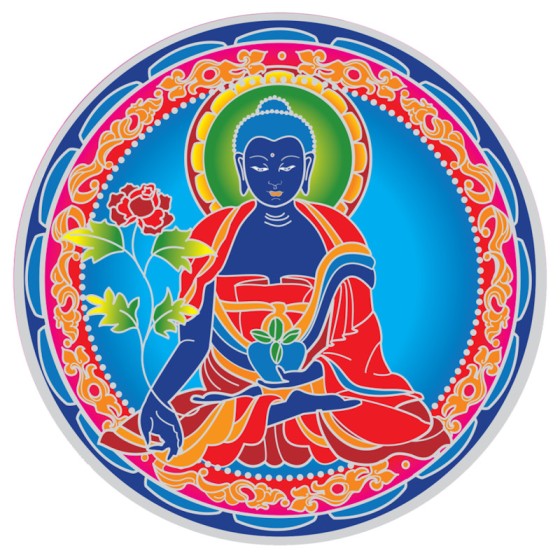 Mandala okenná nalepovacia - Budha zdravia modrý